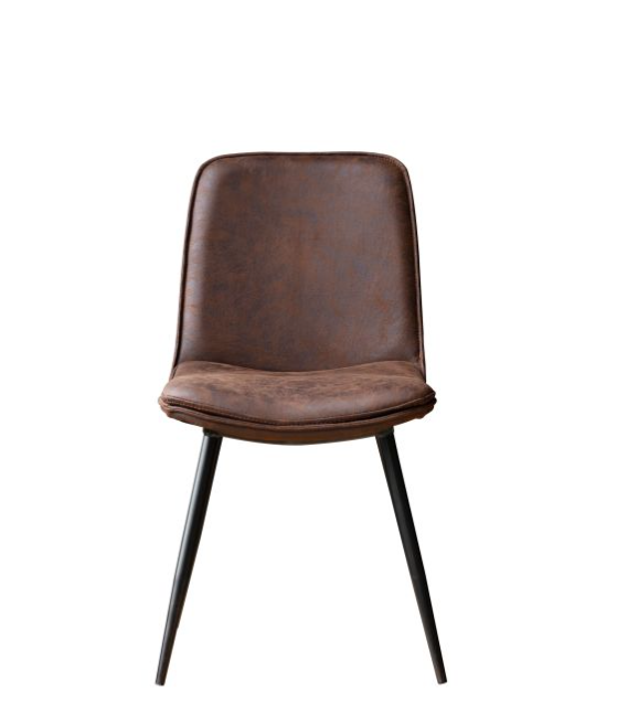 Trento Dining Chair In Brown Leather & Black Metal Legs - Set of 2