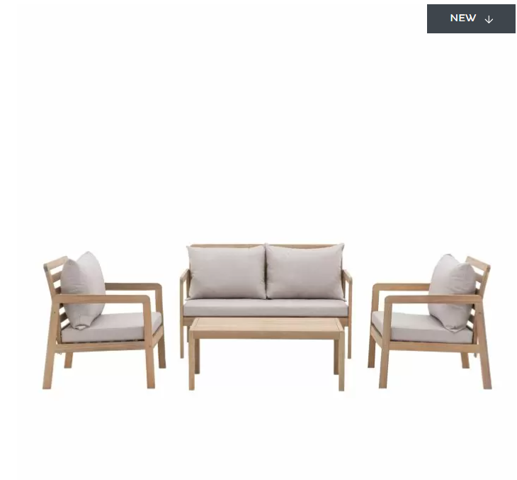 Kenton Garden Furniture Lounge Set, Natural Acadia Wood, Grey Cushions ( Due back In 20/06/2024 )