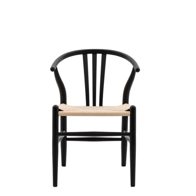Wellsley Outdoor Dining Chair In Black Wood & Natural Rattan (2pk)