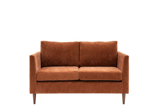 Charlesville 2 Seater Sofa, Rust Fabric, Tapered Arms, Wooden Legs,  Back Cushions