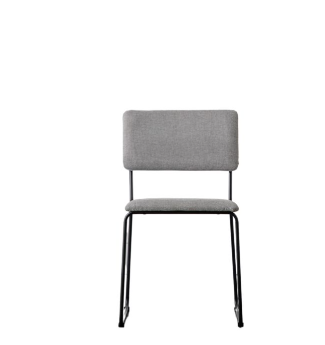 Lyon Dining Chair, Grey Fabric, Black Iron Frame - Set Of 2