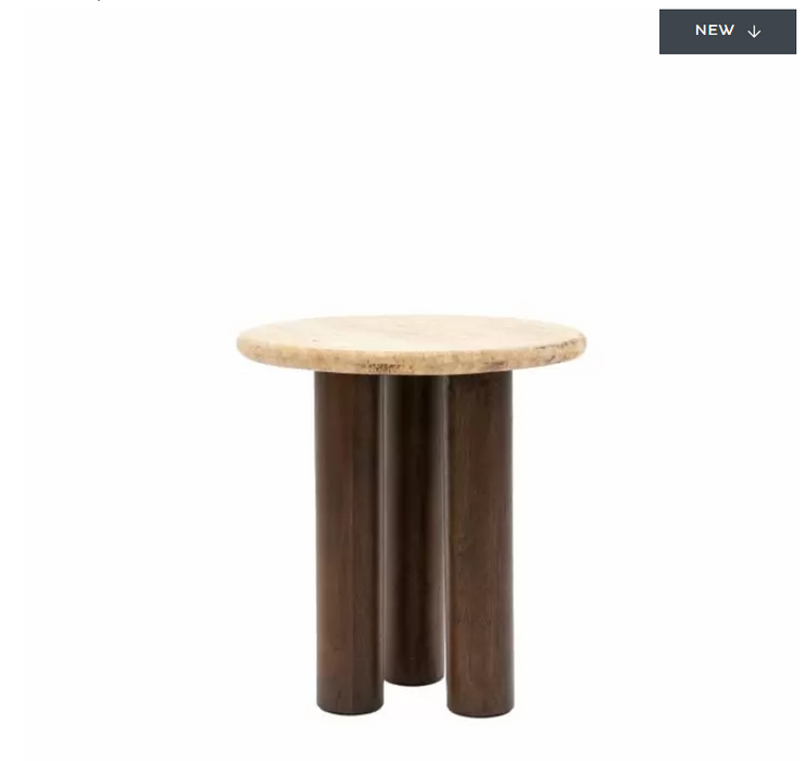Manhatton Side Table, Dark Mango Wood, Natural Stone