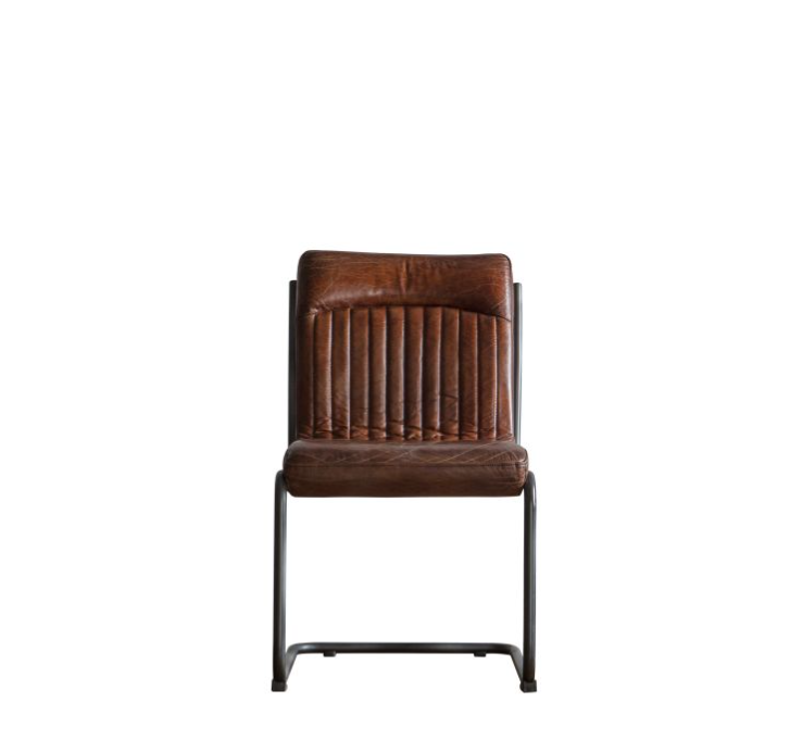 Naples Dining Chair With Tan Leather & Black Iron Frame