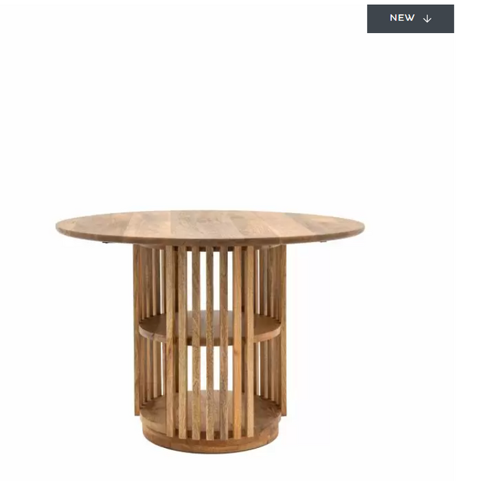 Morgan Round Dining Table, Natural Slatted Solid Mango Wood