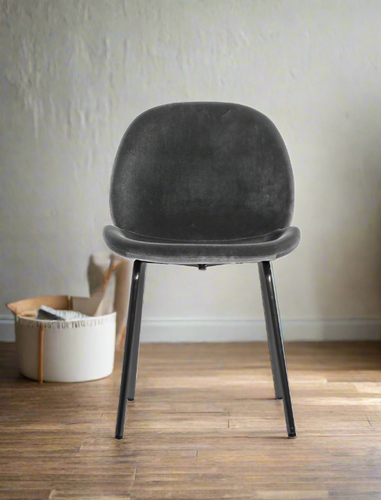 Ashford Dining Chair, Grey Velvet, Black Metal Legs - S/2