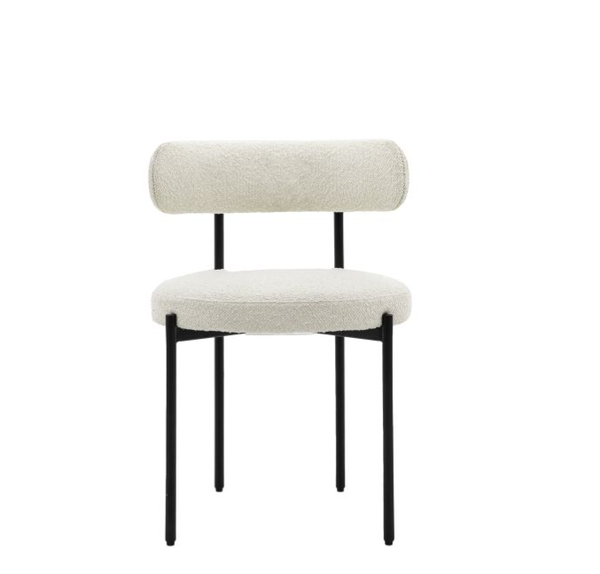 Austin Dining Chair Cream Fabric & Black Metal Legs - Set of 2