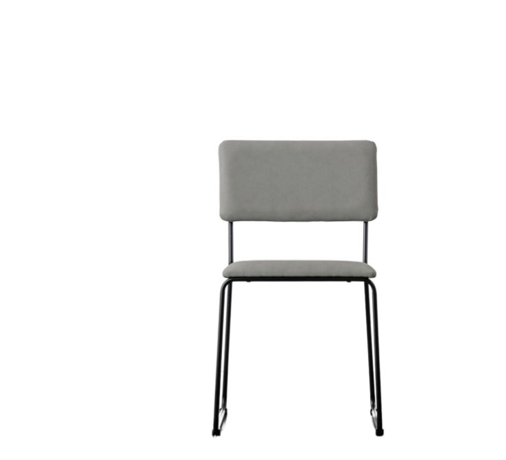 Lyon Dining Chair, Light Grey Leather, Black Iron Frame - Set of 2
