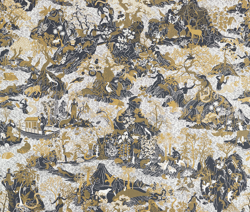 Zoffany Wallpaper - Cotswold Manor - Avalonis (Sold by the metre) - Vine Black/ Gold