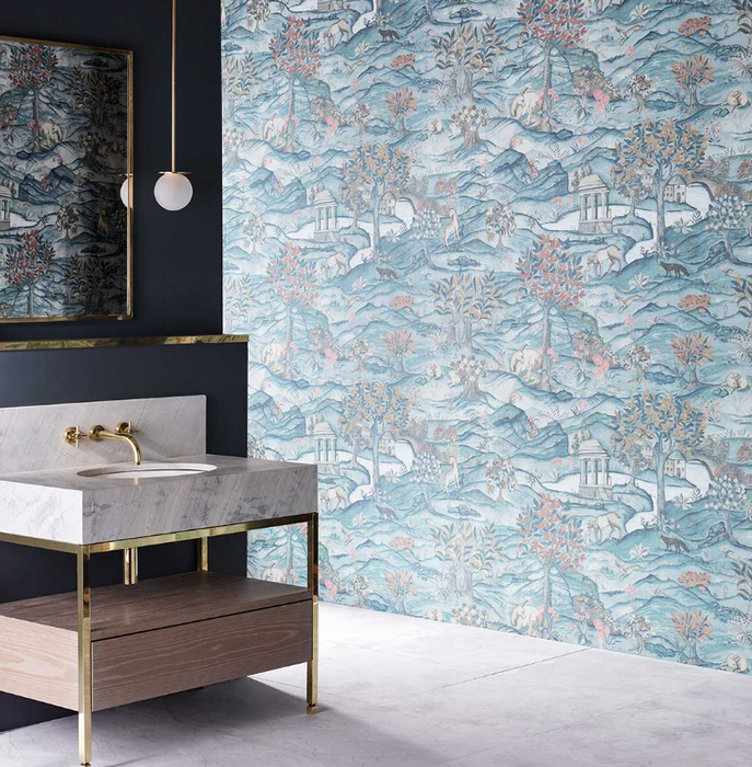 Zoffany Wallpaper - Darnley - Stand Wood - Teal / Velvet Blue