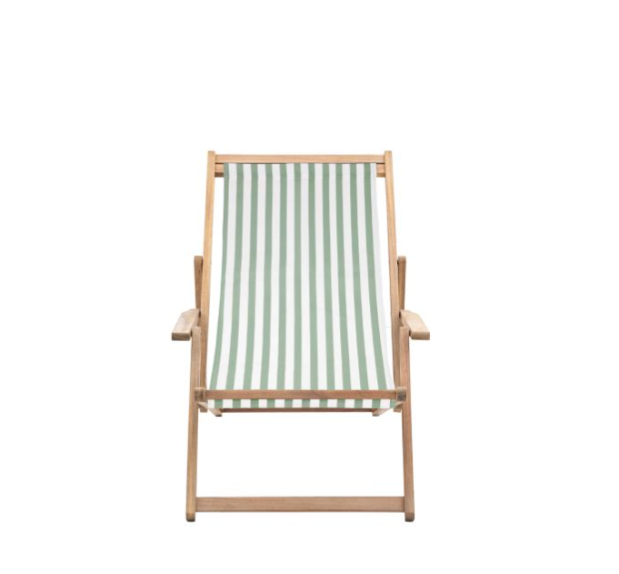Renzo Outdoor Deck Chair, Verde Stripe, Natural Wood Frame