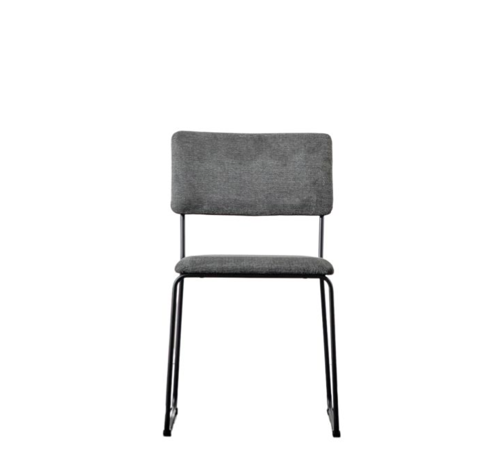 Lyon Dining Chair , Grey Fabric, Black Iron Frame