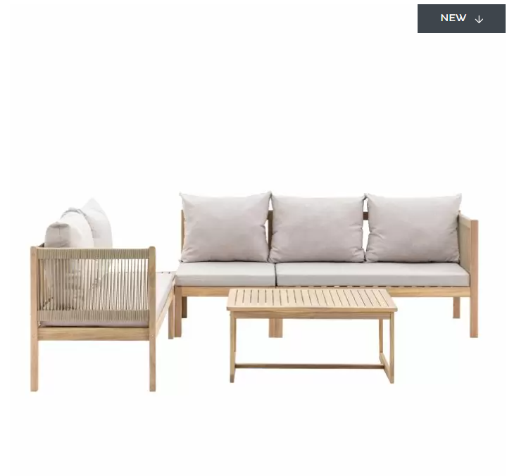 Kenton Garden Furniture Corner Lounge Set, Natural Acadia Wood, Grey Cushions ( Due back In 25/06/2024 )