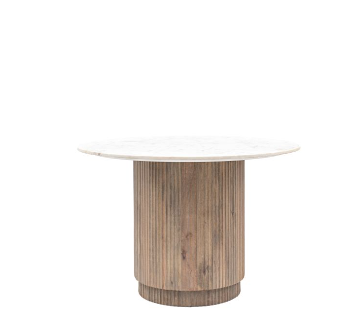 Ravenna Round Dining Table, White Marble Top, Mango Wood Base ( Due back In 20/04/2024 )