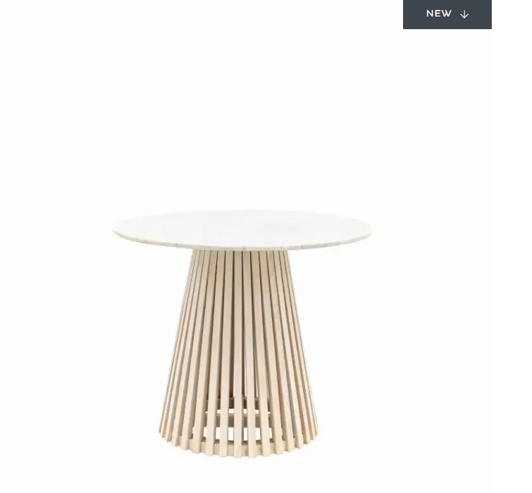 Linnea Round Dining Table, Slatted Mango Wood & White Marble Tabletop