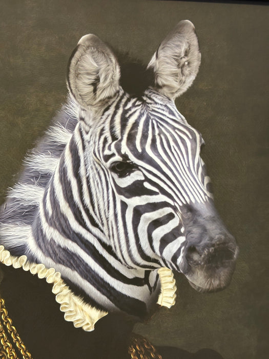 Animal Framed Wall Art - A Regal Zebra in Gold Chains