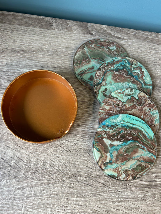 Drink Coasters With Green Marble Effect - Set of 4