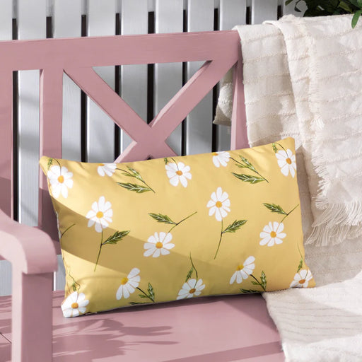 Waterproof Outdoor Cushion, Daisies Floral Reversible Design, Pink, Yellow
