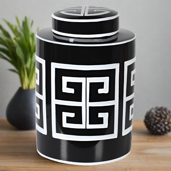 Monochrome Ginger Small Jar, Ceramic, Black, White