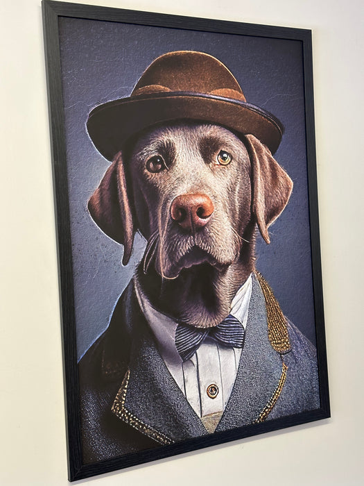 Framed Animal Wall Art - Bowler Labrador - 100 x 70 cm