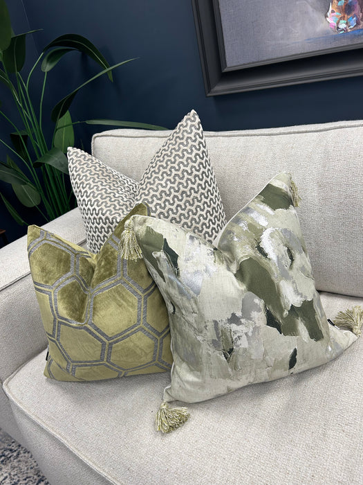 Lea Vision Olive Cushion - Modern Earthy Design with Subtle Metallic Accent - 45 x 45