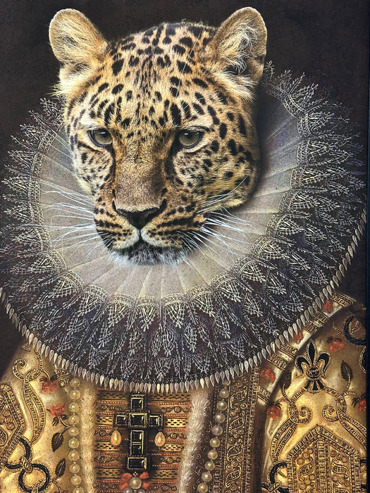 Animal Framed Wall Art - A Leopard In Regal Dress - 100 x 70 cm
