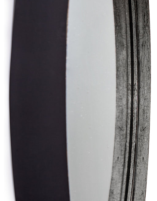 Metal Wall Mirror, Round Framed, Black Silver, 80 cm