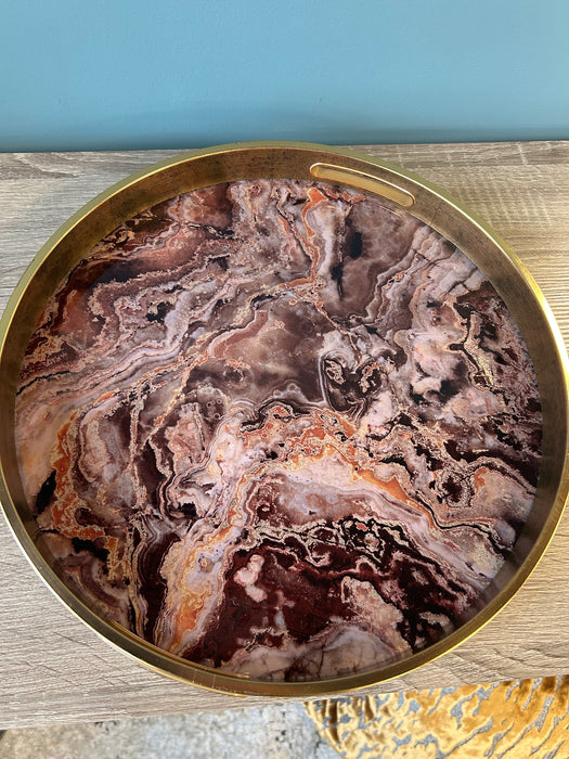 Rust Gold Decoratine Tray, Round, Marble Design