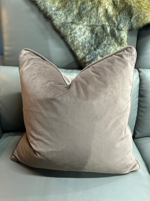 Luxe Truffle Velvet Square Cushion - Neutral Theme Piped Edge Detail - 43cm