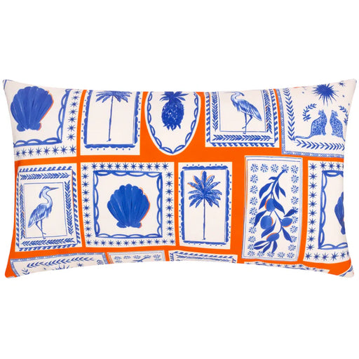 Waterproof Outdoor Cushion, Frieze Design, Coral/Blue