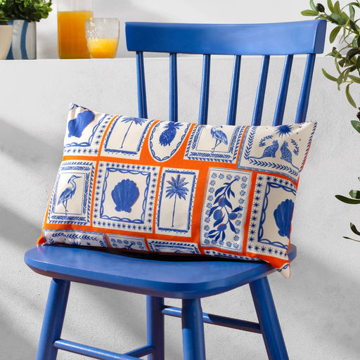 Waterproof Outdoor Cushion, Frieze Design, Coral/Blue