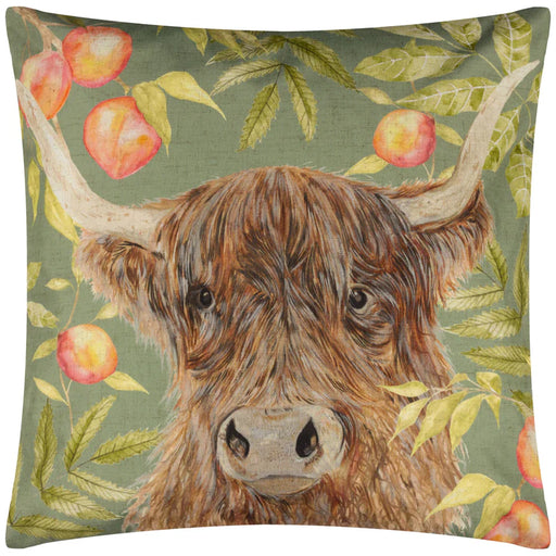 Waterproof Outdoor Cushion, Grove Highland Cow Design, Olive