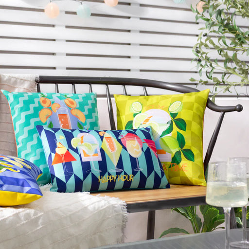 Waterproof Outdoor Cushion, Happy Hour Design, Blue