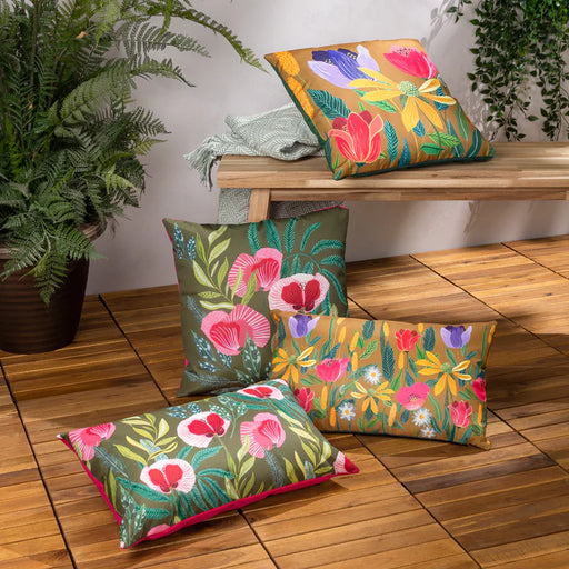 Waterproof Outdoor Cushion, House of Bloom Celandine Rectangular Design, Saffron