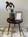 Wooden Side Table, Floral Design, Three Legs, Round Black Top