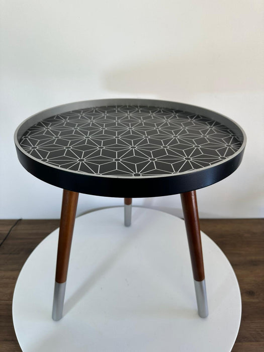 Tripod Side Table, Floral Design, Round Black Top