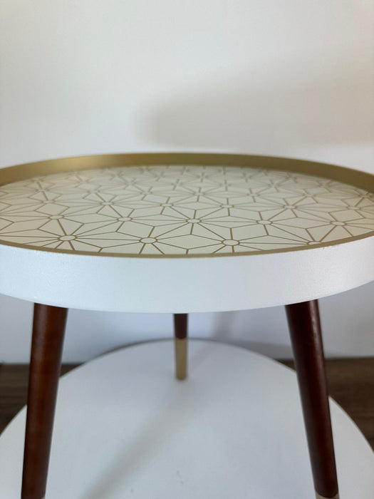 Tripod Wooden Side Table, Floral Design, White Round Table Top