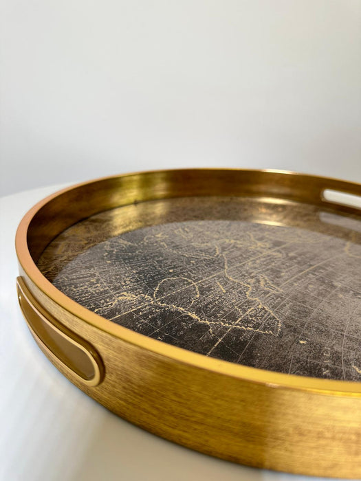 Gold Round Decorative Tray, Atlas Design