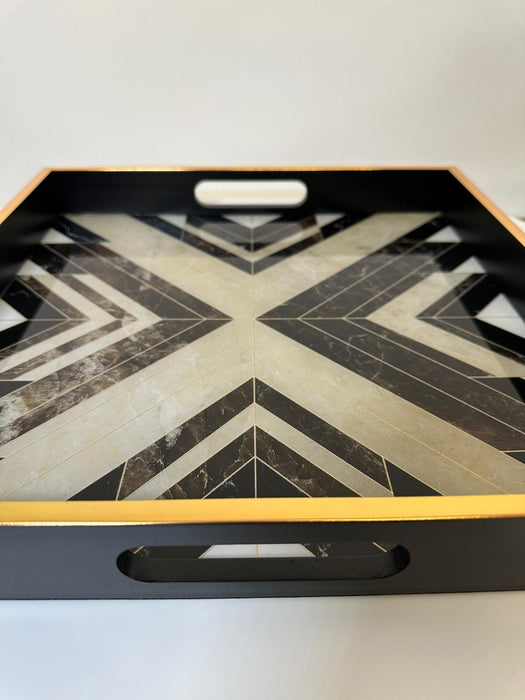Black & White Decorative Tray, Square, Chevron Design