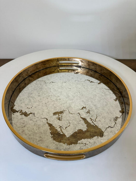 Antique Gold Decorative Tray, Round, Mirrored,