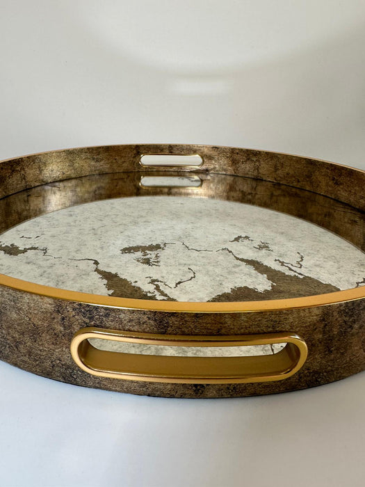 Antique Gold Decorative Tray, Round, Mirrored,