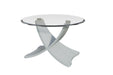 Brooklyn Coffee Table, Grey Veneered Legs, Curved, Round Clear Glass 