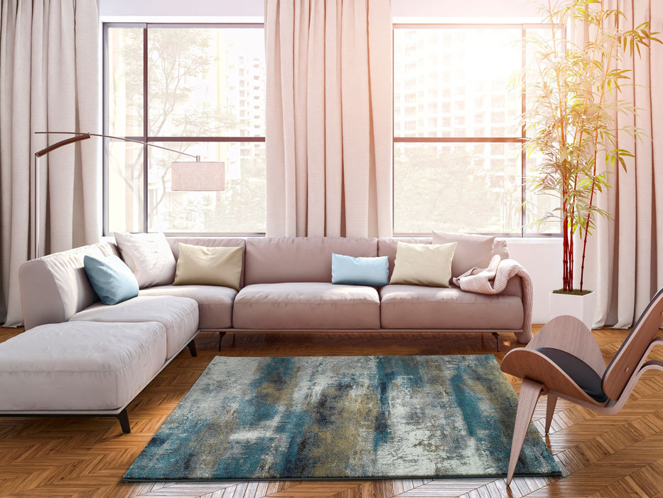 Kalia Cream & Blue Abstract Indoor Floor Living Room Rug