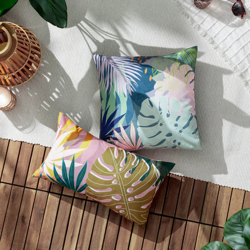Waterproof Outdoor Cushion, Leafy Rectangular Design, Blush