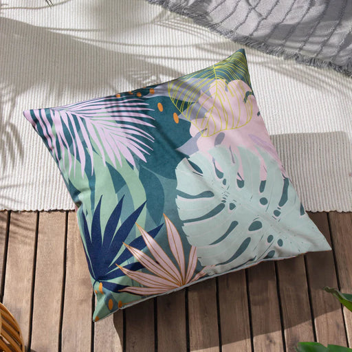 Waterproof Outdoor Cushion, Leafy Design, Teal