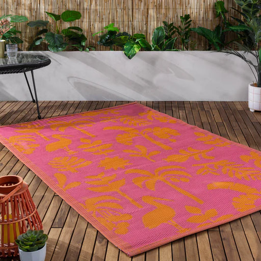 Marula Indoor/Outdoor Rug, Botanical Design, Orange, Pink, Recycled