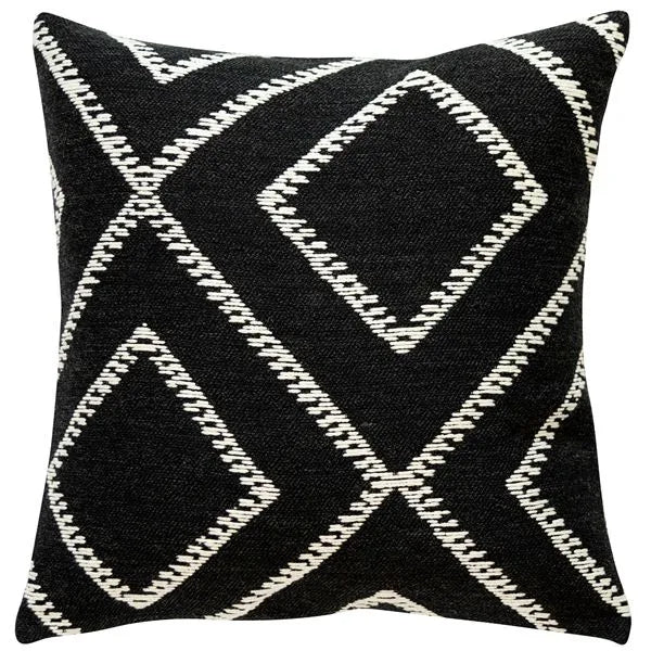 Black Nile Diamond Pattern Cushion - Monochrome Organic Cotton Textiles -50x50cm