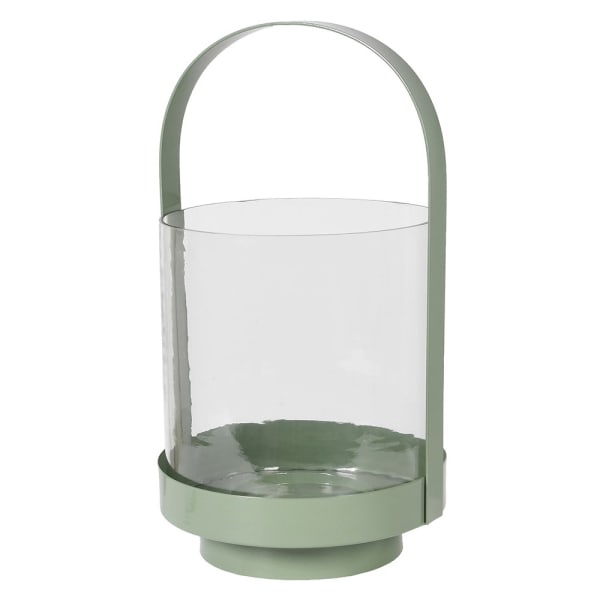 Large Olive Green Metal and Glass Lantern - 56 x 32 cm