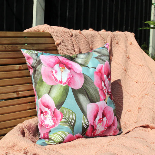 Waterproof Outdoor Cushion, Orchids Design, Duck Egg