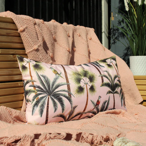 Waterproof Outdoor Cushion, Palms Rectangular Design, Blush
