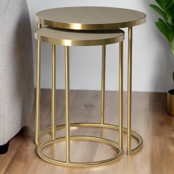 Charleston Nesting Side Tables, Gold Metal, Faux Leather Tops